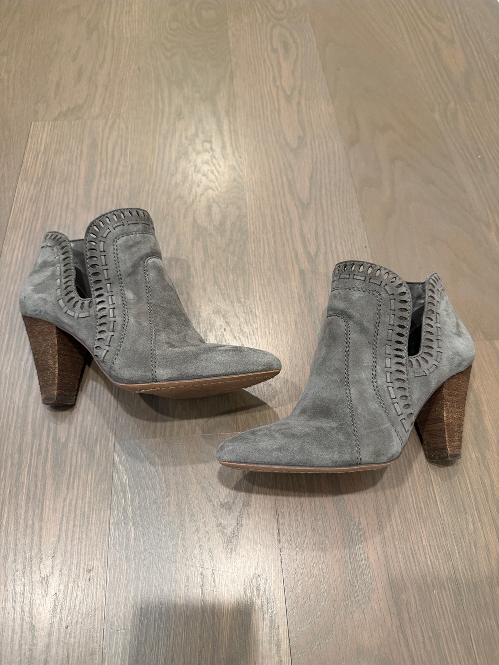 Vince Camuto Grey Suede Cutout Ankle Booties